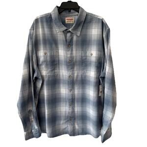 Wrangler Long Sleeve Button‎ Up Mens Shirt Flannel Western Shirt Blue NEW 2XL